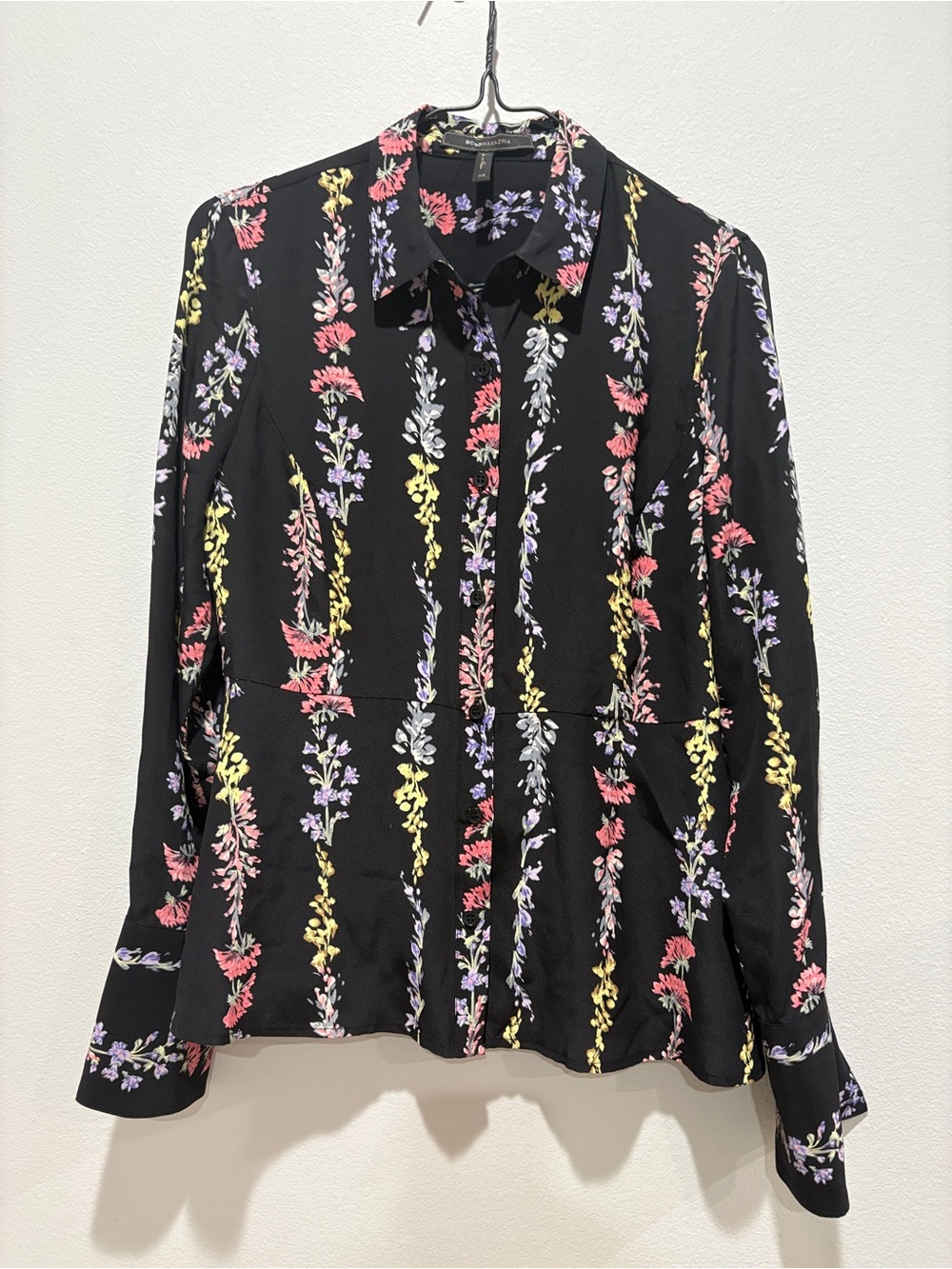 BCBGMaxAzria Edie Floral 100% Silk Blouse Size XS